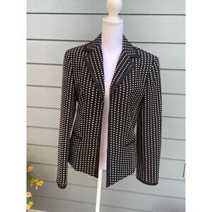Talbots Size 10 Women's Black Blazer with Tan Polka Dots Hook Closure Wool Blend